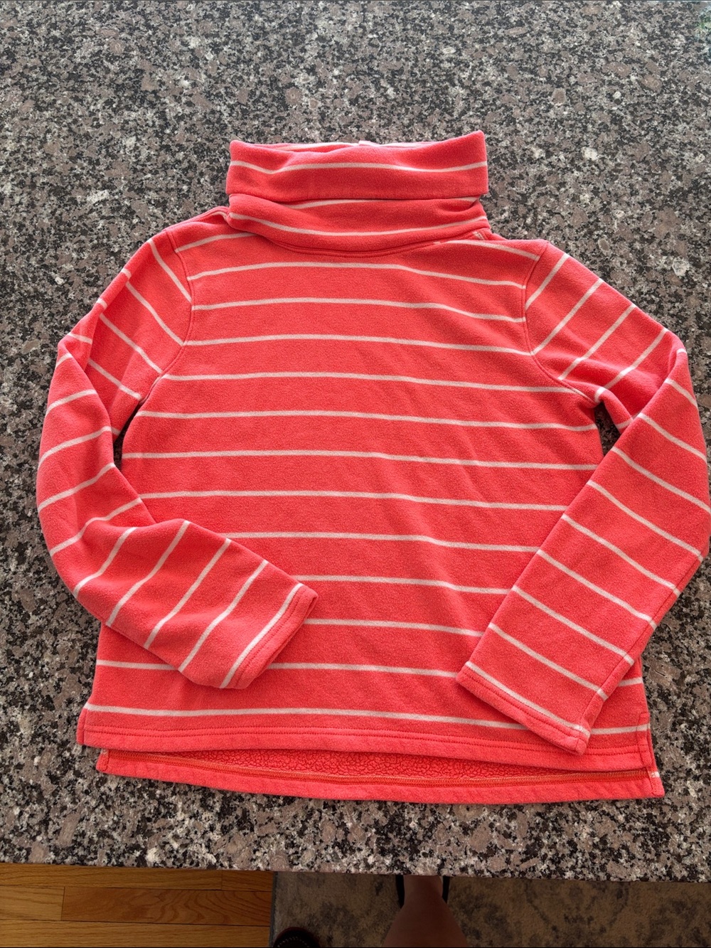 J. Crew Fleece Turtleneck Top Coral and White Striped